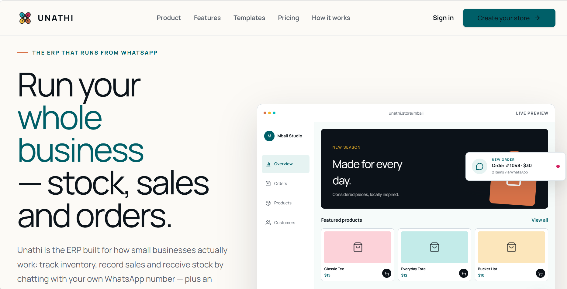 Unathi ERP actual website preview